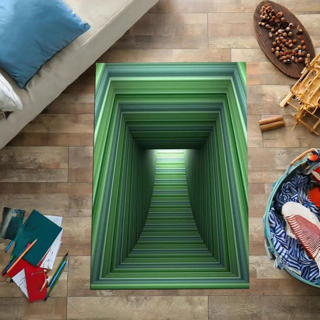 Lodestar Vortex Teppich mit 3D-Effekt in Grün, moderner rutschfester Teppich mit optischer Täuschung, B/T: 60 x 40 cm - Bild 1