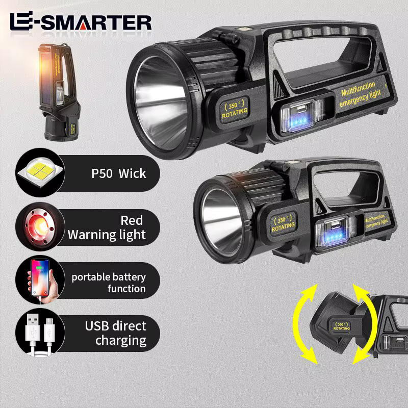 ESMARTER P50 Solar-LED-Taschenlampe, tragbarer USB-aufladbarer Suchscheinwerfer, wasserdicht, Schwarz - Bild 4