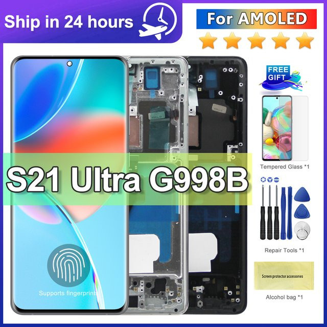 Samsung S21 Ultra 5G Ersatz AMOLED LCD Display mit Touchscreen und Rahmen in Schwarz oder Silber - Bild 1