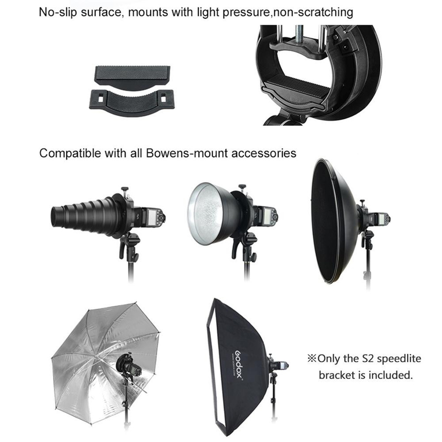 Godox S2 Tragbarer Blitz mit S-Typ-Halterung und Bowens-Mount für Speedlite V1 und V860II, Schwarz - Bild 2