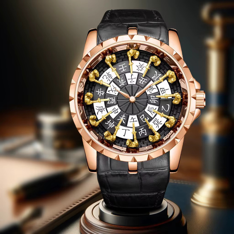 CAROTIF Armbanduhr Roségold, Quarz, Leder, Herren, Schwarz - Bild 4