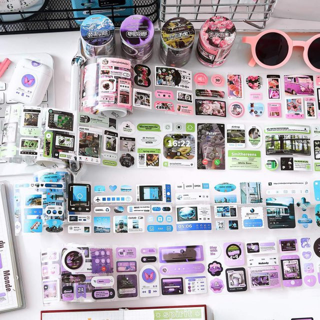 Koreanisches Washi Tape Set mit minimalistischen einfarbigen und gestreiften Designs für dein Tagebuch-DIY, 1 Rolle, Breite: 6 cm, Länge: 200 cm - Bild 1