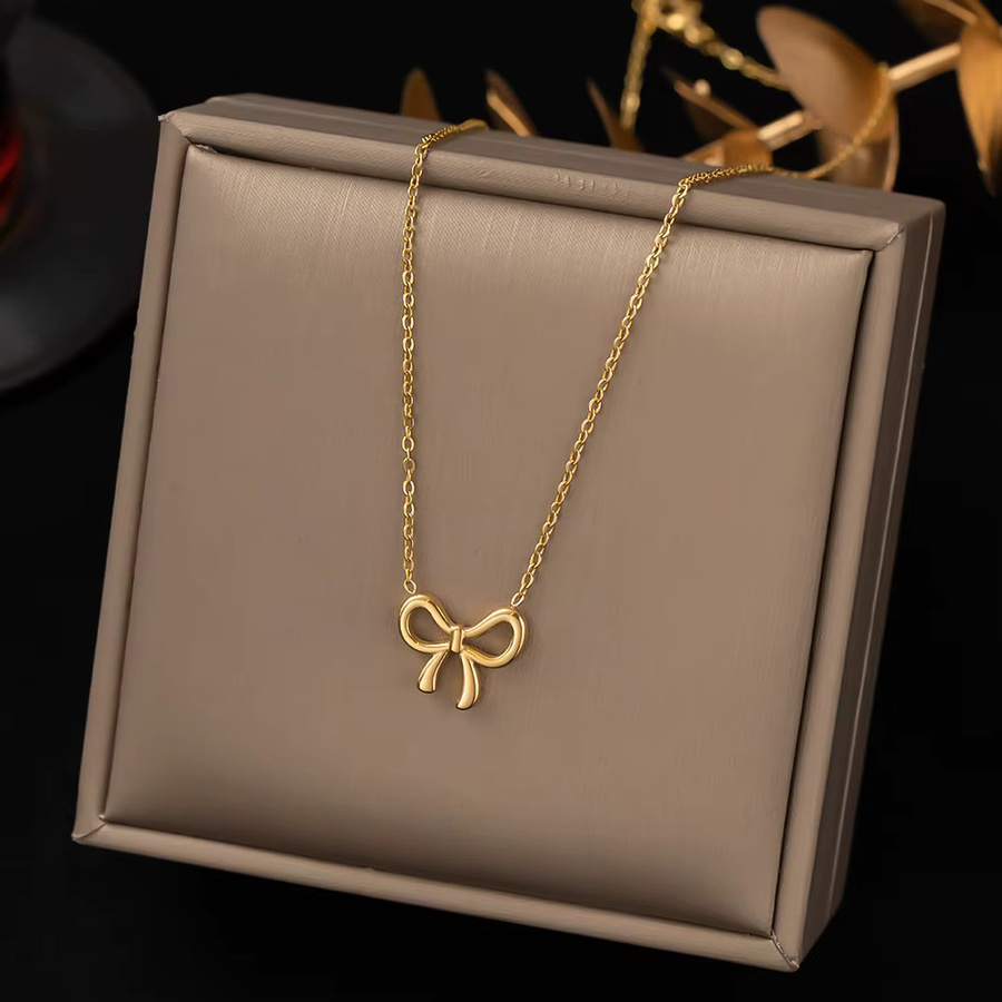 N7M7 Halskette mit Schleife-Anhänger, Edelstahl, Gold, Damen - Bild 3