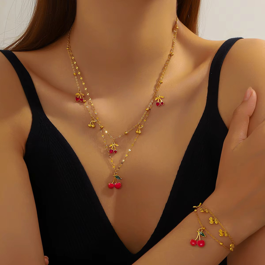 DIEYURO Halskette Edelstahl, Rote Kirsche, Kristall, Gold, Damen - Bild 2