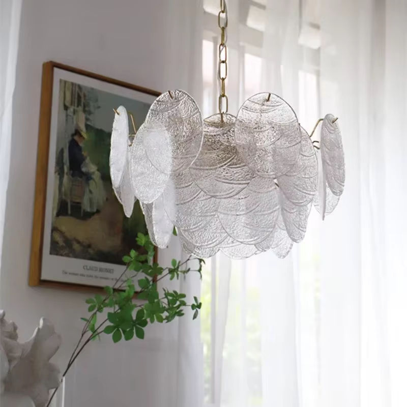 JIANKEXING Glas Kronleuchter im französischen Minimalismus Design, Pendelleuchte in Gold und Transparent für Wohnzimmer, Schlafzimmer oder Restaurant - Bild 4
