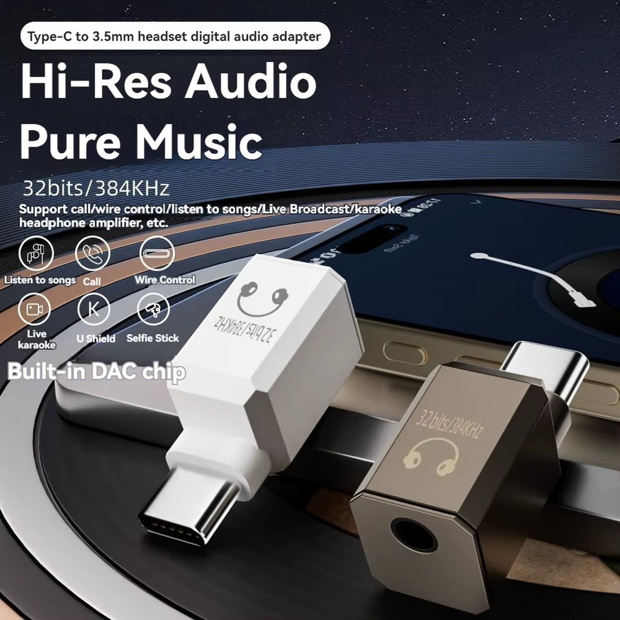 BSN USB-C auf 3,5 mm Kopfhöreranschluss-Konverter mit Hi-Res Audio Amp DAC 32Bit/384KHz Digitaler Audio-Adapter in Weiß - Bild 2