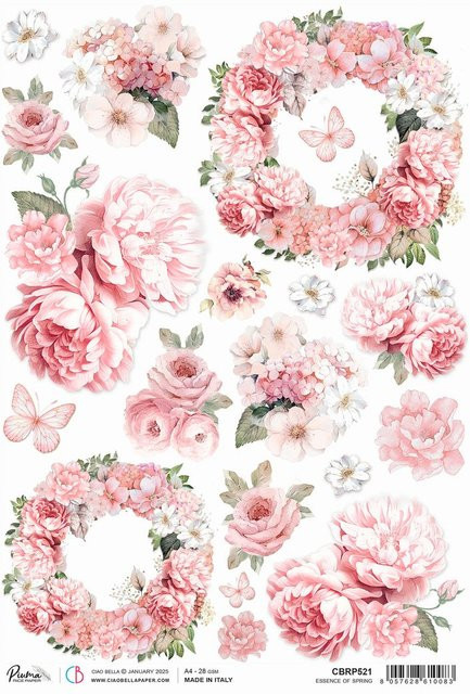 Motiv-Strohseide Essence of Spring von Ciao Bella mit Blüten, Blütenkränzen und Schmetterlingen in Multi, Format A4 - Bild 1