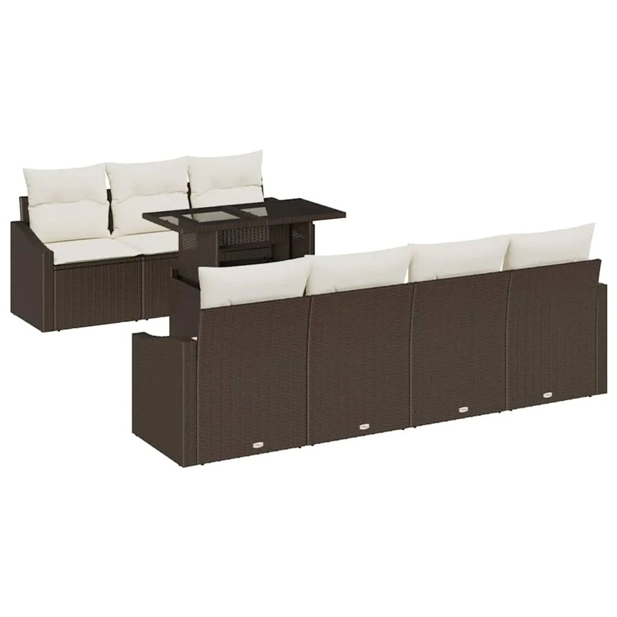 vidaXL 8-teiliges Garten-Sofa-Set aus Poly Rattan in Braun mit Kissen und Tisch im modernen Design - Bild 2