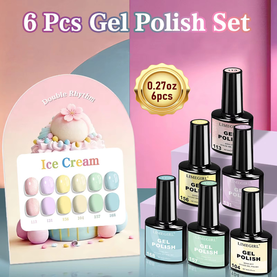 LIMEGIRL Gel-Nagellack Set, Eiscreme-Farbe, Glänzend, 6 Stück - Bild 2