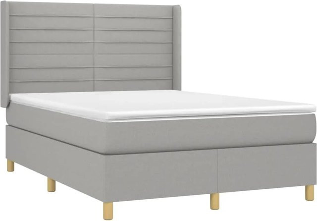 vidaXL Boxspringbett mit Matratze in Hellgrau, Hybridbett mit LED-Unterbettbeleuchtung und USB-Ladeport, B/T: 140 x 190 cm - Bild 1