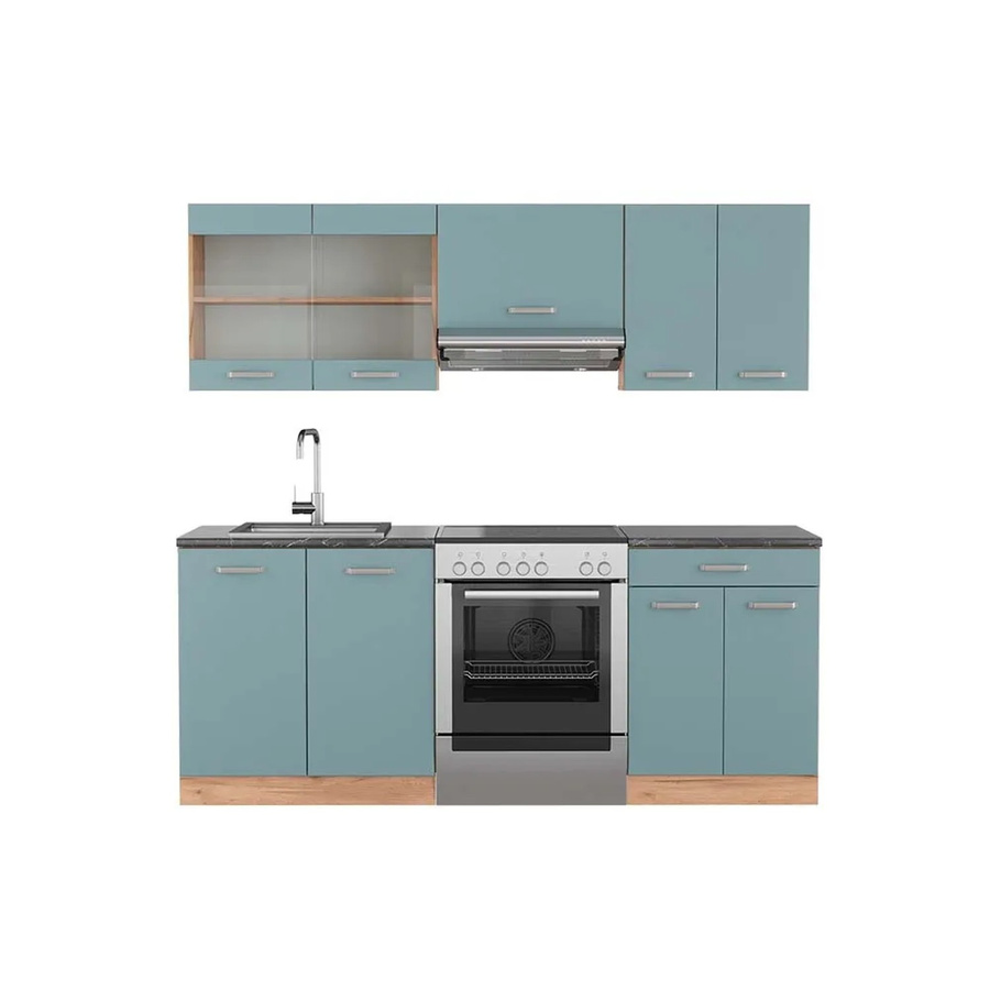 Vicco R-Line Küchenzeile Blau-Grau Goldkraft Eiche Anthrazit Breite: 200 cm - Bild 2