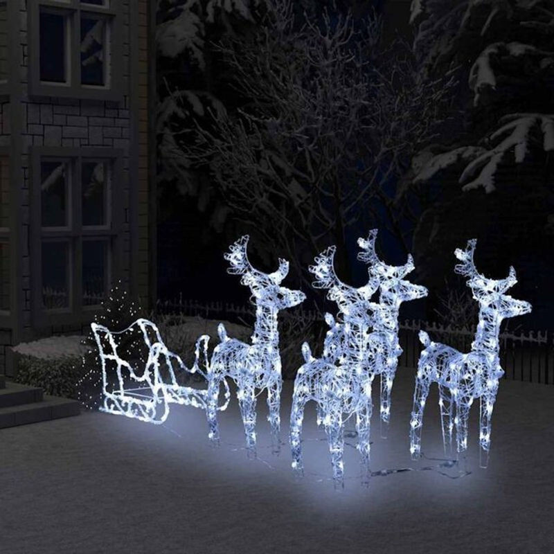 Weihnachtsdekoration Rentiere und Schlitten von vidaxl in Weiß aus Acryl und Metall, B/H/T: 280 x 55 x 28 cm - Bild 1