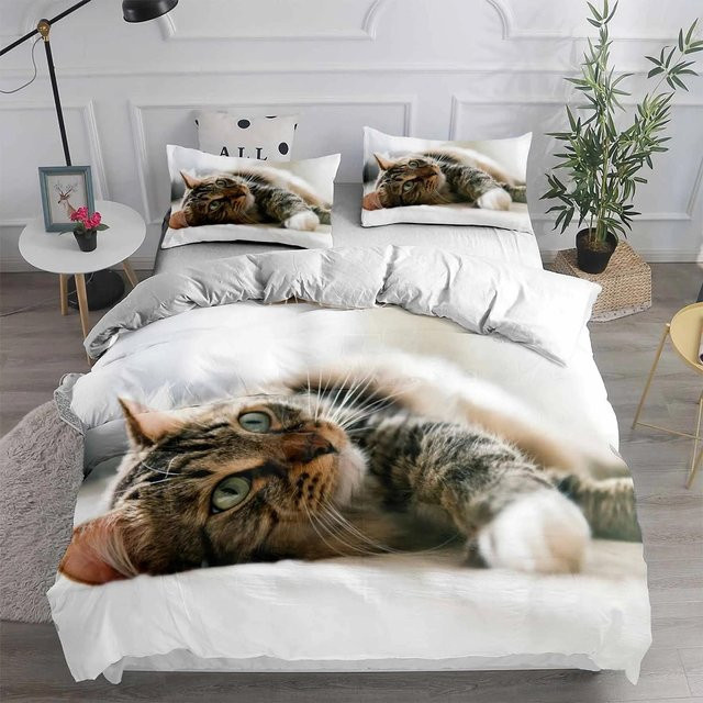 Lodestar Bettwäsche-Set mit Cartoon Haustier Katze Motiv, weiß, Mikrofaser, B/H: 135 x 200 cm - Bild 1