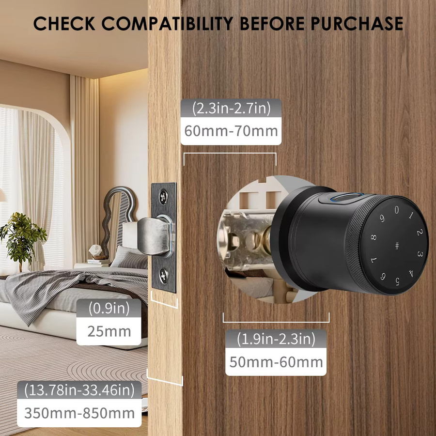 Tuya Smart Bluetooth Elektronisches Türschloss mit LED Touchscreen Tastatur in Schwarz - Bild 5
