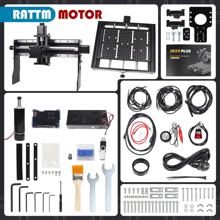 POWACE 2 in 1 CNC Fräsmaschine und Lasergraviermaschine mit 500W Leistung, 3-Achsen GRBL 3020 Plus, Schwarz, B/T/H: 46,1 x 39,1 x 35,7 cm - Bild 7