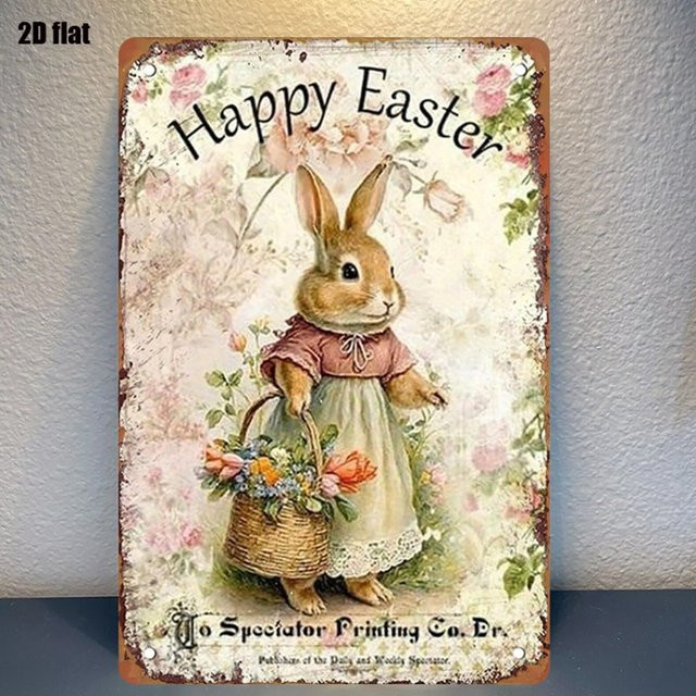 CIFBUY Vintage Eisen-Osterhase Wanddekoration aus Metall mit Blumenkorb, Mehrfarbig, B/H: 30,0 x 20,0 cm - Bild 1