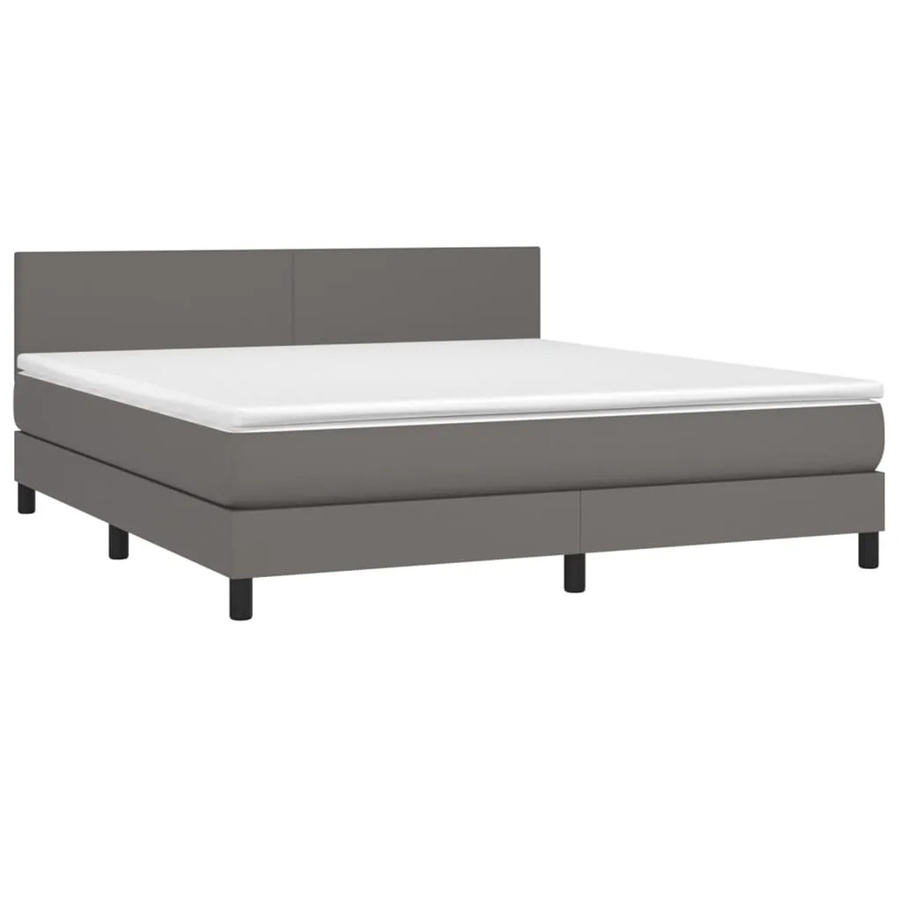 vidaXL Boxspringbett mit Matratze in Grau aus Kunstleder mit LED-Unterbettbeleuchtung und USB-Anschluss, B/T/H: 180 x 200 x 78 cm - Bild 2