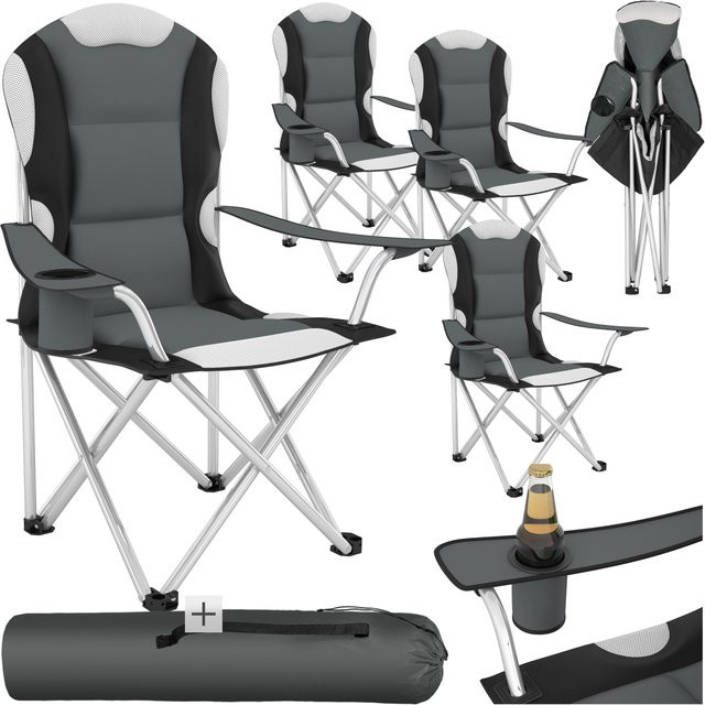 TECTAKE Campingstuhl Set 4er Pack, faltbar und gepolstert mit Getränkehalter, Grau, B/T/H: 60 x 88 x 110 cm - Bild 1