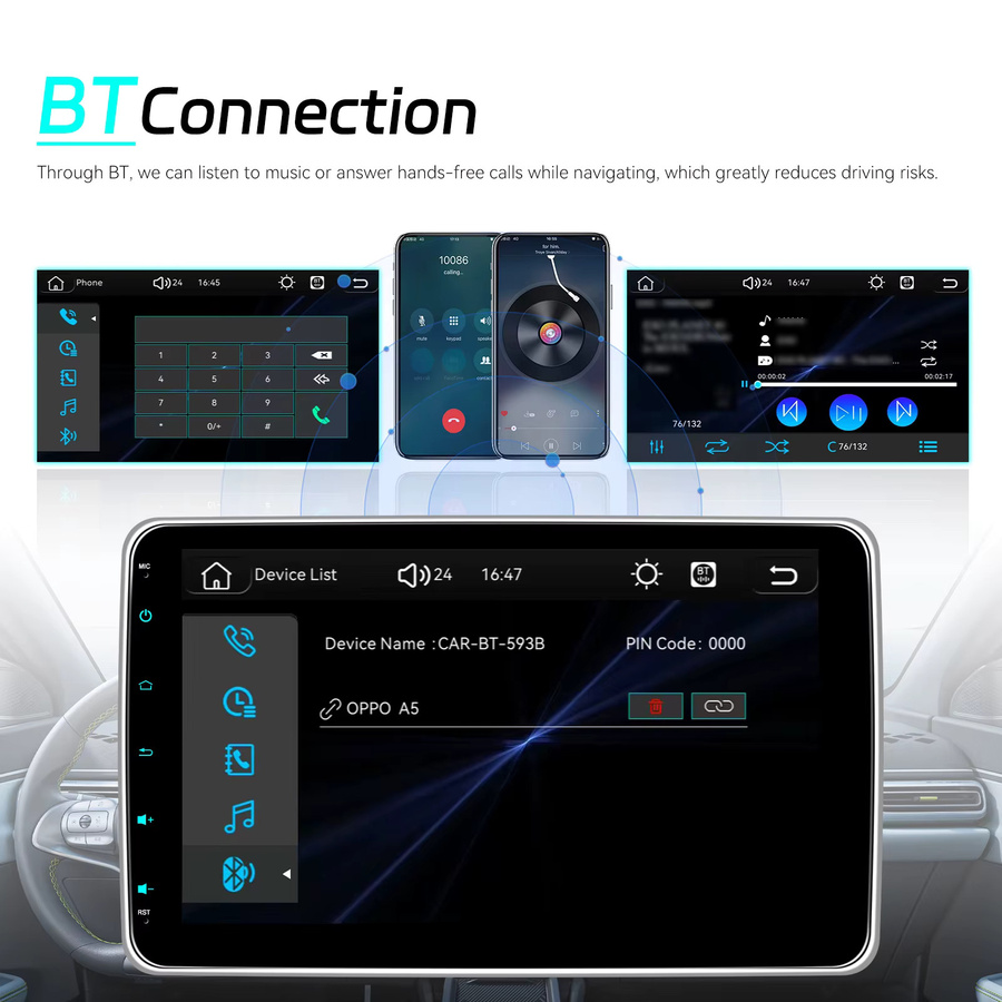 Podofo 10,1 Zoll Auto-Smart-Screen Multimedia-Video-Autoplayer mit drahtlosem CarPlay und Android Auto, WIFI, Bluetooth, FM RDS Stereo und Mirror Link in Schwarz - Bild 5