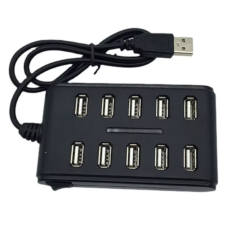 USB 2.0 10-Port-HUB Stromversorgter USB-Verteiler mit Einzelnen Ein/Aus-Schaltern in Schwarz - Bild 3
