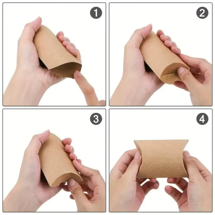 50 Stück Mehrfarbige Kraftpapier-Kissen-Süßigkeitenboxen aus Kraftpapier mit Hanfseil für Hochzeiten, Geburtstage und Partys - Bild 4
