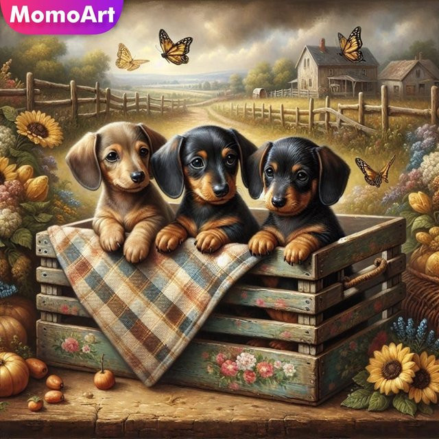 Momoart DIY Diamantmalerei Hund Motiv als Acryl Mosaik Bild in Multicolour, Durchmesser: 20 cm - Bild 1