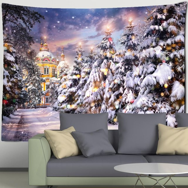 Bohemian Wandteppich Super Six mit Schneeszene in Weiß, B/H: 95 x 70 cm - Bild 1