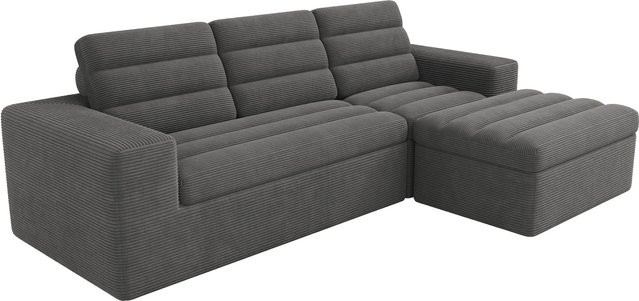 Merax Cloud L-Form Sofa aus Cord mit passendem Ottoman in Dunkelgrau, B/T/H: 253 x 161 x 89 cm - Bild 1