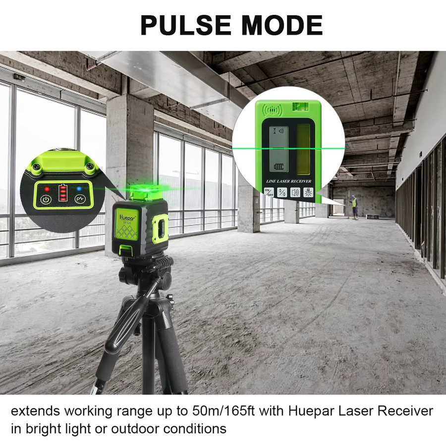 Huepar B21CG Laser Level Green Cross Line 360 Grad mit zwei vertikalen Linien, selbstnivellierend, Li-Ionen-Akku und Hartschalenkoffer - Bild 4