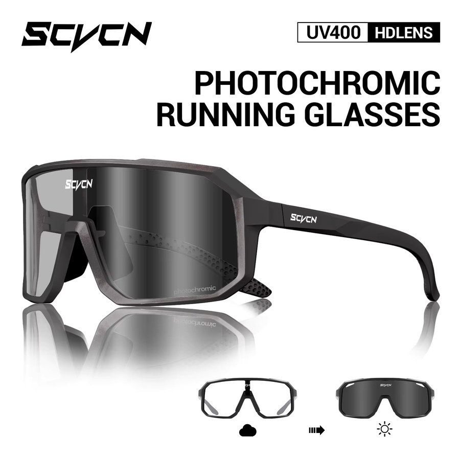 SCVCN Photochrome Fahrrad-Sonnenbrille, Vollrand, Black, Unisex - Bild 1