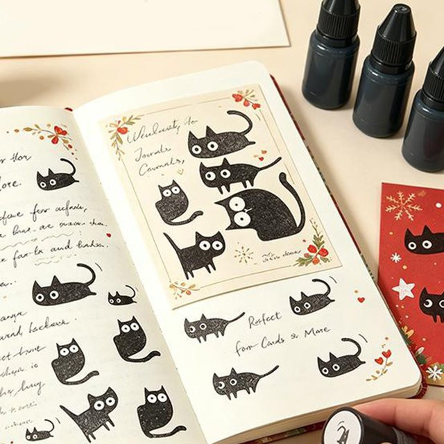 Selbststempelndes Mini-Kätzchen-Stempelset aus Kunststoff in Schwarz für Tagebücher, Scrapbooks und Karten - Bild 1
