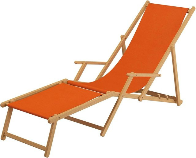 Erst-Holz Holz-Liegestuhl aus Buchenholz mit verstellbarer Kopfstütze und Armlehnen in Terracotta - Bild 1
