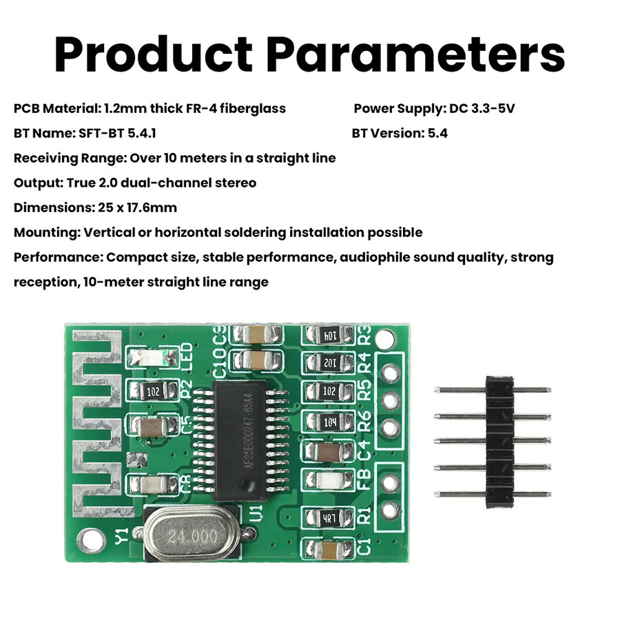 diymore Mini Bluetooth 5.4 Decodierplatine Stereo Audio Empfängermodul mit Dual-Kanal-Ausgang 2.0, Grün - Bild 2