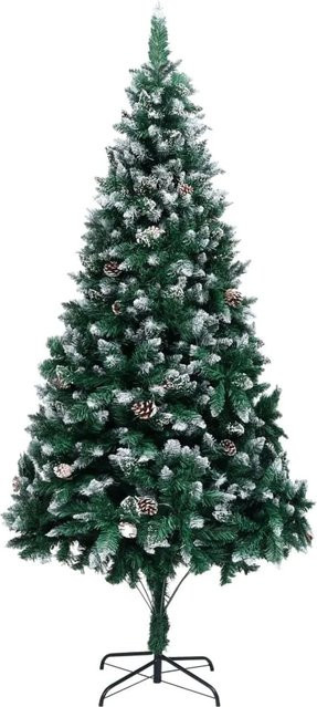 vidaXL Künstlicher Weihnachtsbaum mit Zapfen und Schnee in Grün und Weiß, Höhe: 240 cm - Bild 1