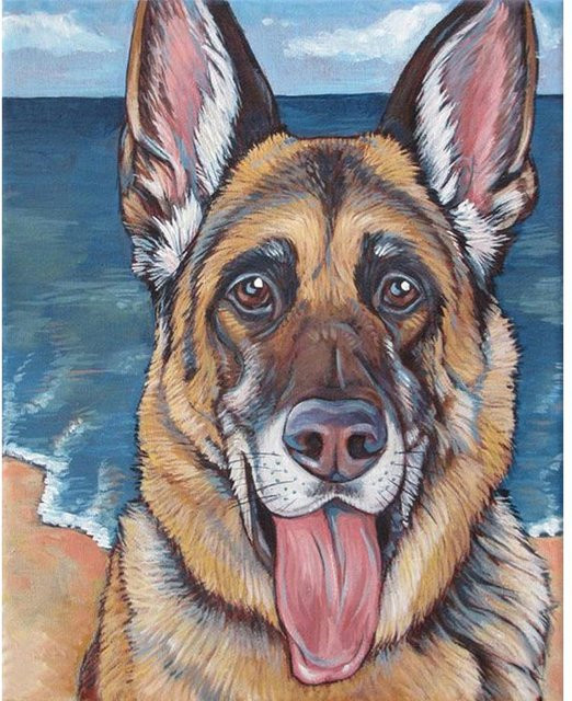 FIYO Diamond Painting Set Polizeihund als DIY Diamant Stickerei Mosaik Dekoration, Mehrfarbig, Breite: 20 cm, Höhe: 30 cm - Bild 1