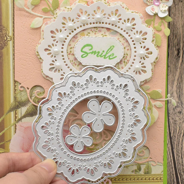 Metall-Stanzform Ovaler Rahmen mit Blumenspitze für Scrapbooking und Papierarbeiten - Bild 1