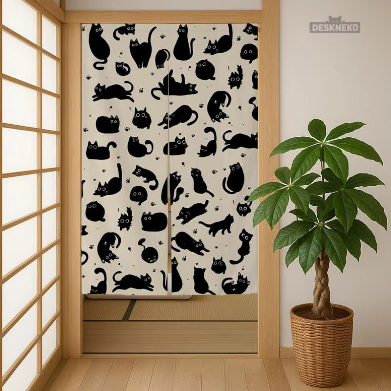 VIKAMA Noren-Vorhang mit schwarzer Katze Silhouette, dekorativer Türvorhang in Schwarz für Wohnzimmer, Schlafzimmer und Küche, Breite: 90 cm, Höhe: 65 cm - Bild 2