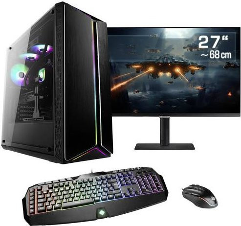 CSL Computer Gaming PC M10360 Desktop PC in Schwarz mit 27 Zoll WQHD Display, AMD Ryzen 7 7800X3D, 16GB RAM, 1000GB SSD und AMD Radeon RX 7900 XT 20GB GDDR6 - Bild 1