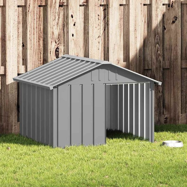 vidaXL Hundehütte aus verzinktem Stahl in Grau, wetterfest, B/T/H: 116,5 x 103 x 81,5 cm - Bild 2