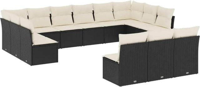 vidaXL 13-tlg. Garten-Sofagarnitur Modell 5 in Schwarz aus Poly-Rattan mit Kissen und U-Form für Terrasse und Garten - Bild 1