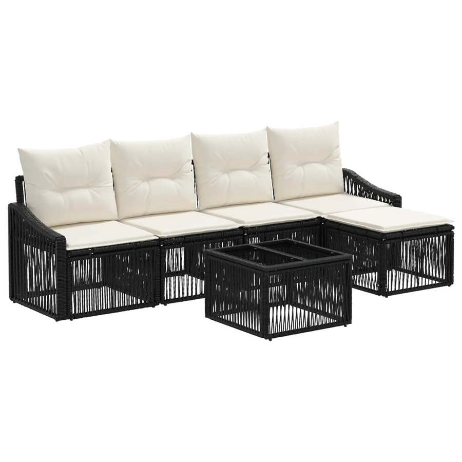 vidaXL Gartensofa-Set aus Poly-Rattan in Schwarz mit 3-Sitzer-Sofa, Ottoman und Couchtisch inklusive Polsterkissen - Bild 2