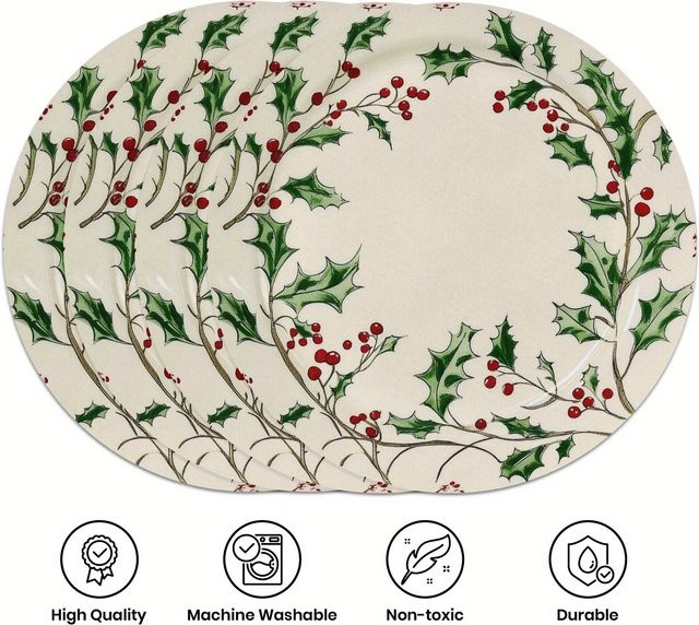 VIKAMA Holly Berry Tischsets 4er Set für Weihnachtsfeiern und Feiertage - Bild 1