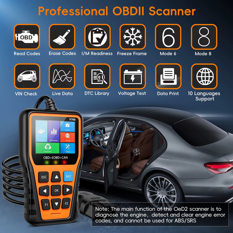 RUOGINSS OBD2-Scanner Diagnosegerät mit Reset-Funktion, Modus 6, Modus 8 und I/M-Bereitschaftsprüfung in Orange und Schwarz - Bild 3