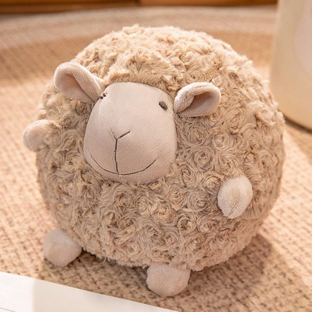 Yiran toy Kawaii Lamm Plüschkissen, Kugelform, Stofftier, Braun - Bild 1