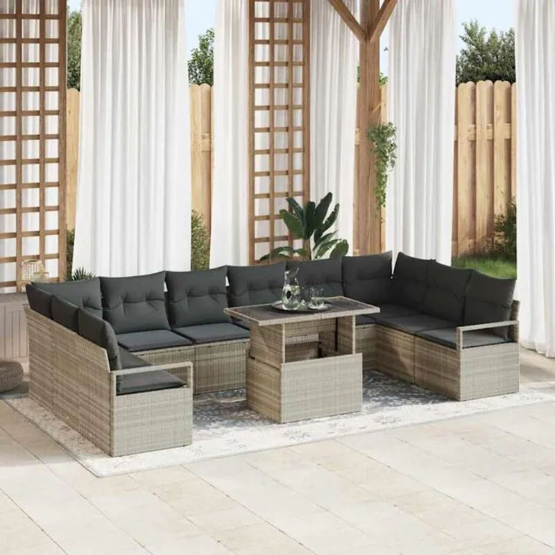 Vidaxl Polyrattan Garten-Sofa-Set mit 11 Kissen in Grau, modernes modulares Loungemöbel-Set, B/T/H: 100 x 55 x 73 cm - Bild 1