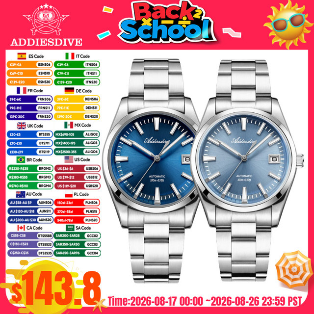 ADDIESDIVE Armbanduhr Automatik, Edelstahl, 39 mm, Herren, Blau - Bild 1