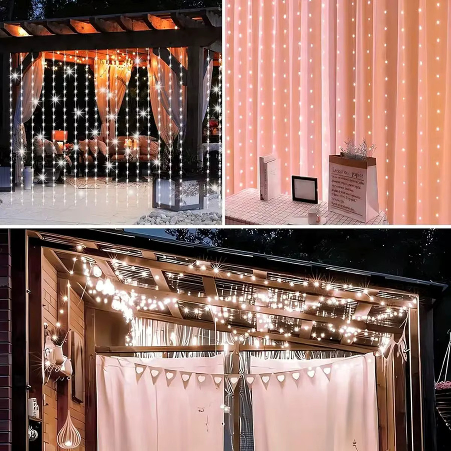 Peach Forest Solar Vorhang Lichterkette mit 8 Modi, Warmweiß, Transparent - Bild 4