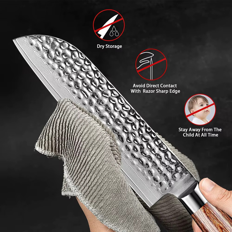 Xituo Santoku Damast-Küchenmesser aus 67-lagigem japanischem Damaststahl mit goldenem Holzgriff, 7 Zoll - Bild 5