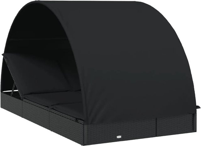 vidaXL Sonnenliege für 2 Personen mit Runddach in Schwarz aus PE-Rattan und pulverbeschichtetem Stahl, B/T/H: 211 x 112 x 140 cm - Bild 1