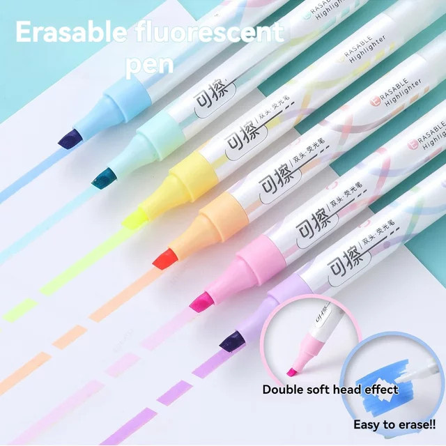 Kissbuty Textmarker-Set mit 6 Pastellfarben, 6-teiliges Markierungsset mit Keilspitze und löschbarer Tinte in Mehrfarbig - Bild 1